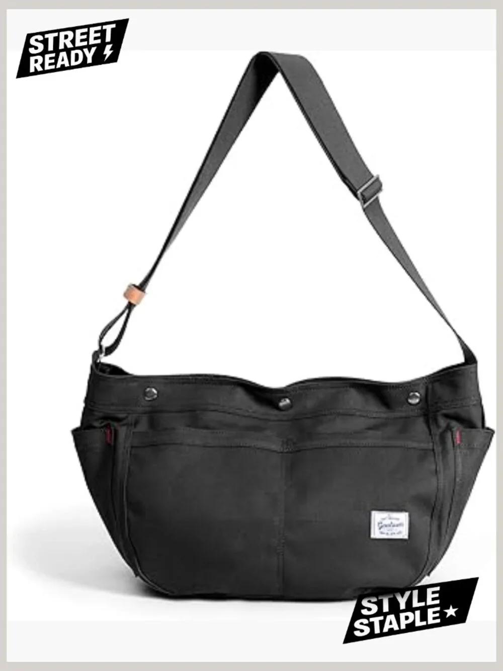 Canvas Crescent Hobo Crossbody Bag, Unisex Messenger with Contrast Lining